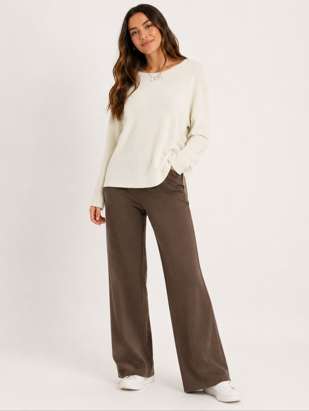 Wide-Leg Bootcut Pants in Dark Brown
